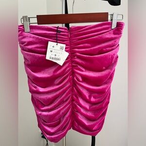 Zara Fuchsia Velvet Ruched Pencil Skirt NWT
